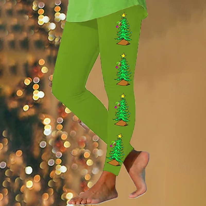 Women's Leggings Vacation Vintage Fashion Ankle-Length High WaistPantsUgly Christmas Graphic Christmas Printing Thermal Warm Soft Breathable Stretchy Formal Outdoor Vacation Black White Green Spring3