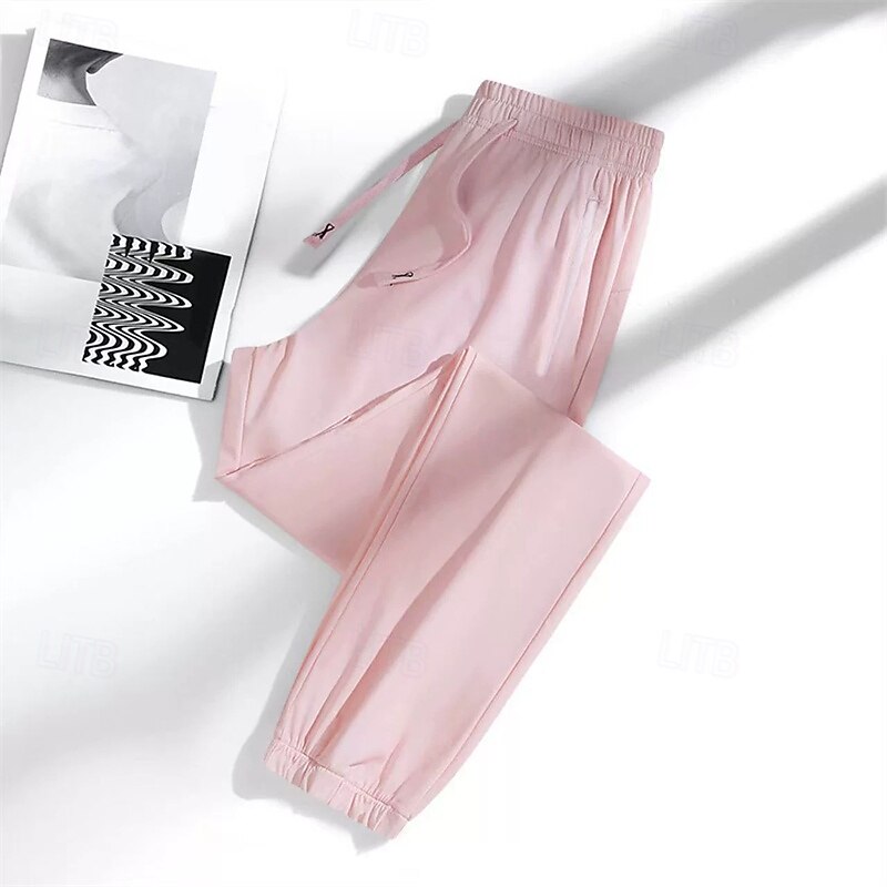 Men's Joggers Trousers Casual Pants Drawstring Pocket Elastic Waist Plain Comfort Sports Outdoor Daily Fashion Casual Black Light Green Micro-elastic