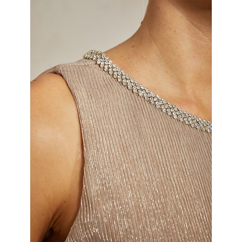 Women's Midi Dress Shift Dress Elegant Party Solid Color Beaded Metallic Layered Illusion Sleeveless Crew Neck Gray Pink Summer Spring Fall3