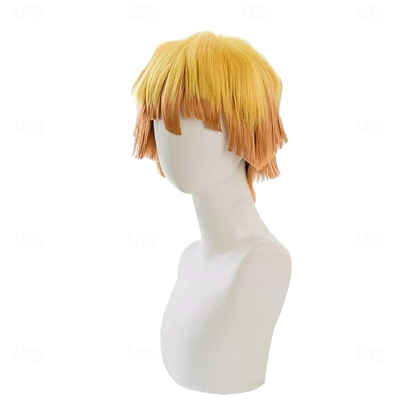 Cosplay  Wig Yellow Gradient Orange Curly Short Hair for Men Halloween Wigs