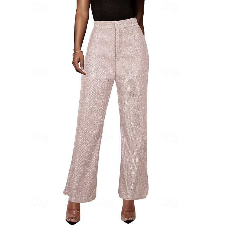 Women's Culottes Wide Leg Wide Leg Chinos Vacation Vintage Fashion Full Length Long Medium Waist Plain Sequins Pocket Comfortable Inelastic Micro-elastic Formal Outdoor Vacation Golden Black Pink Blue