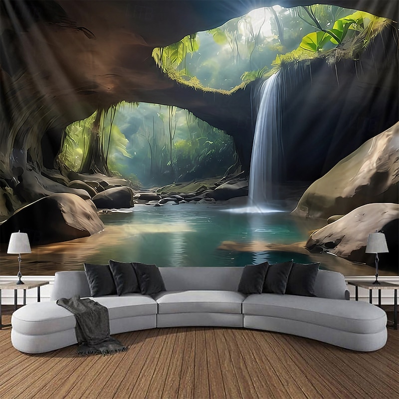 Tapestry Blanket Wall Hangings Waterfall Forest Tropical 3D Bedroom Living Room Dorm Home Decor4