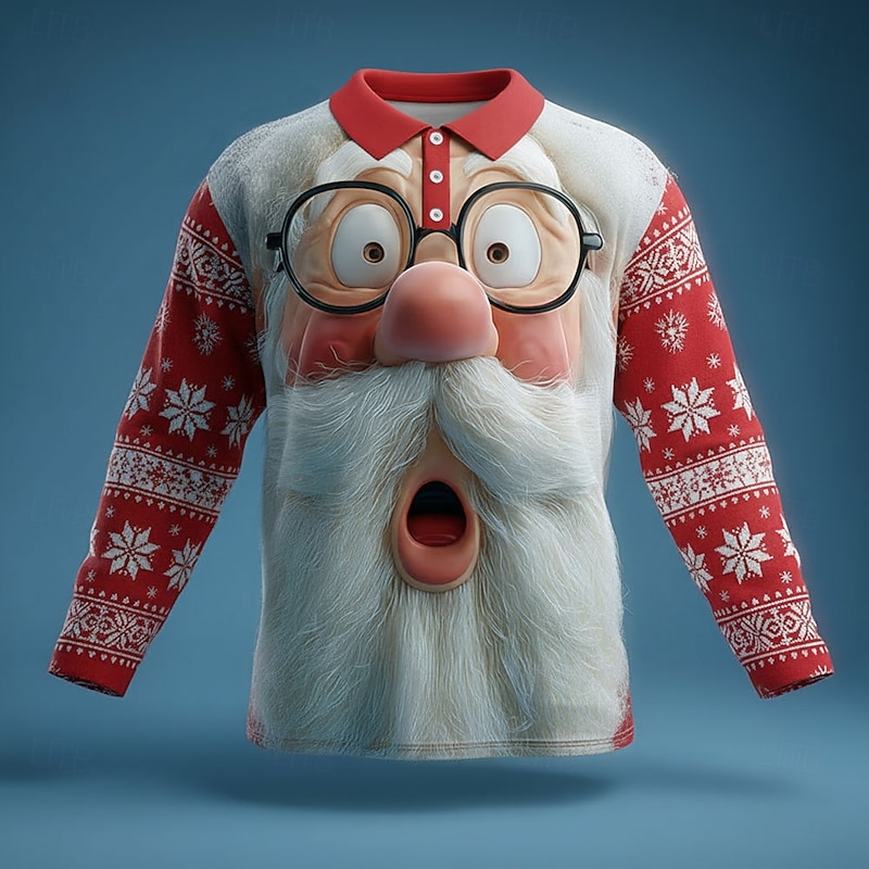 Christmas Men's Santa Claus Polo Long Sleeve Polo Shirts Lapel Casual Outdoor Athleisure Daily Wear 3D Print Buttons Spring Fall Winter Red 1 Red 4 Red 3