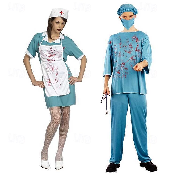 Bloody Nurse Halloween Dress Fancy Costume Couples' Costumes Horror Scary Cosplay Adults' Women's Halloween Carnival Performance Party Easy Halloween Costumes Dress Up