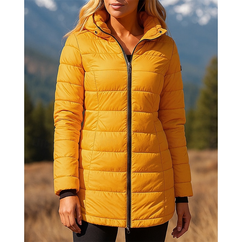 Women's Hiking Jacket Thermal Jacket Mid-length Puffer Jacket Outdoor Thermal Hiking Outfits Hiking Clothes Winter Autumn / Fall Top Camping / Hiking / Caving Running Solid Color Black White Yellow3