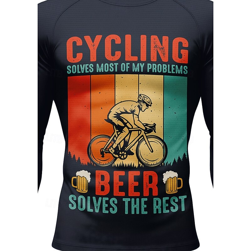 Men's Downhill Jersey Rainbow Letter & Number Long Sleeve Bike Jersey Top with 3 Rear Pockets Quick Dry Soft Comfortable Moisture Wicking Sports Dark Navy Clothing Apparel3