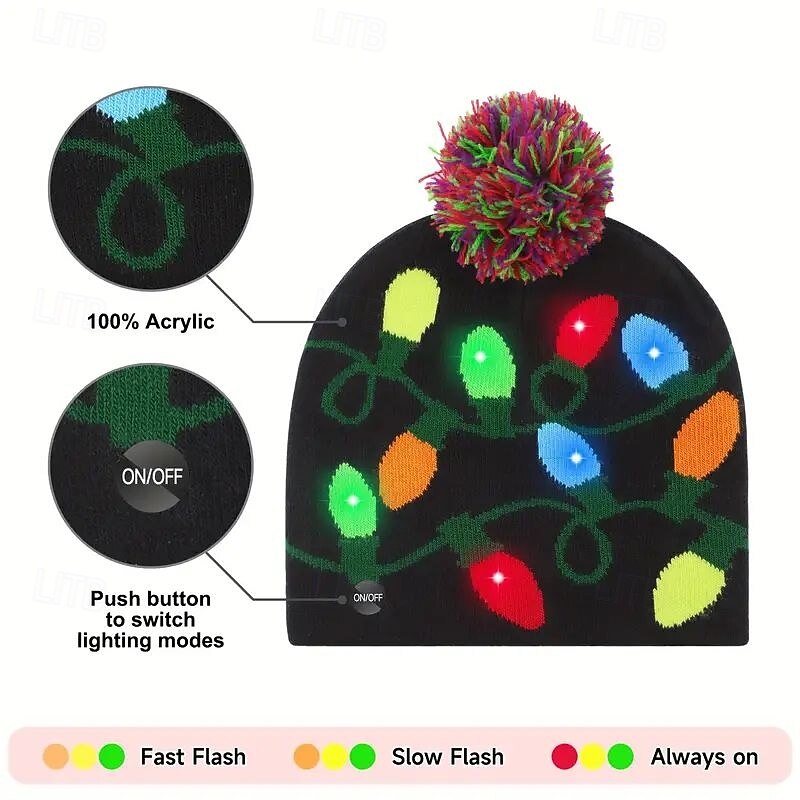 Luminous Christmas Hat Christmas Knitted Hat Unisex Winter Hat Flashing Hat Suitable for Adults Children Christmas New Year Gift4