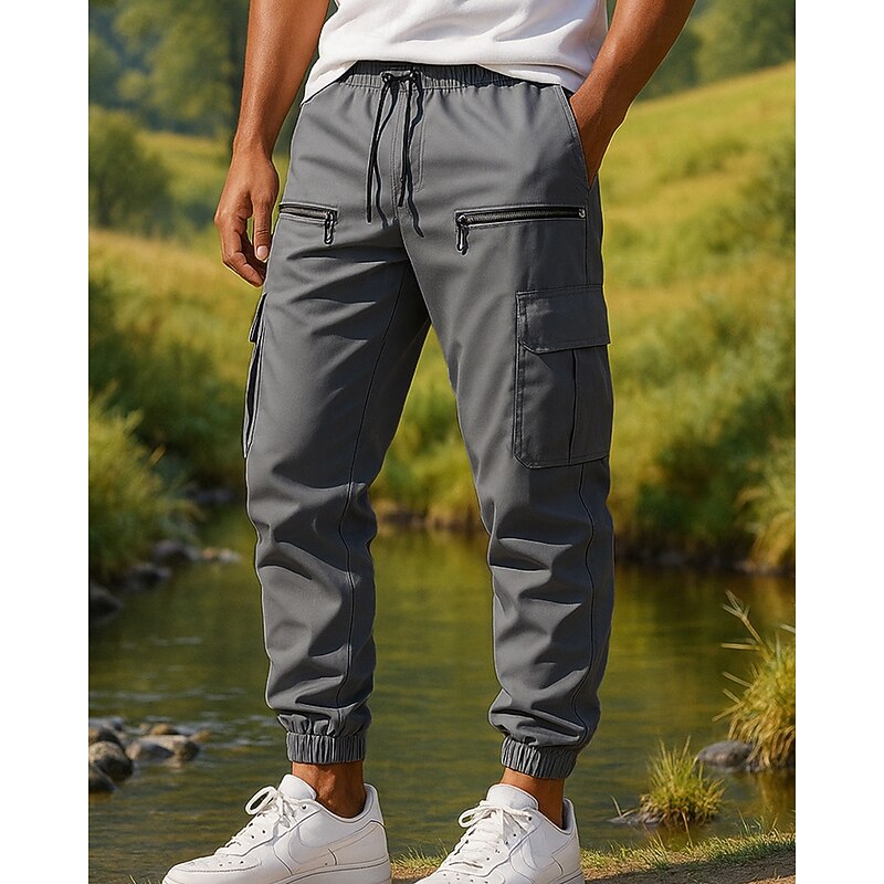 Men's Cargo Pants Hiking Pants Trousers Softshell Pants Outdoor Regular Fit Breathable Bottoms Pocket Elastic Waist Black Army Green Camping / Hiking Running S M L XL XXL4