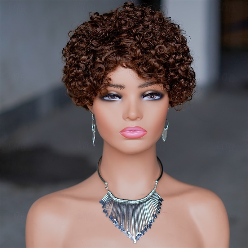 Short curly wigs 100% human hair wigs for black women human hair wig with bangs glueless machine made no lace light and comfortable3