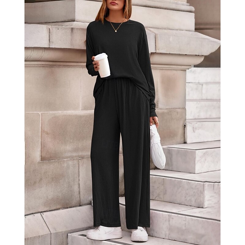 Women's Sweater Pullover Streetwear Casual Solid Color Crew Neck Knitted Long Sleeve Regular Tops Knit Daily Holiday Going out Black Pink Fall Winter2