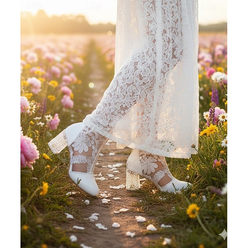 Women's Pink Lace Ankle Boots with Rhinestones Cute Floral Design Comfortable Dressy Shoes 5