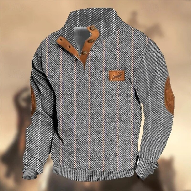 Men's Jacquard Sweatshirt Pullover Button Up Hoodie Hunting Sweatshirt Wine Red Black Navy Blue Light Grey Dark Gray Standing Collar Plain Patchwork Sports & Outdoor Casual Daily Streetwear Cool4