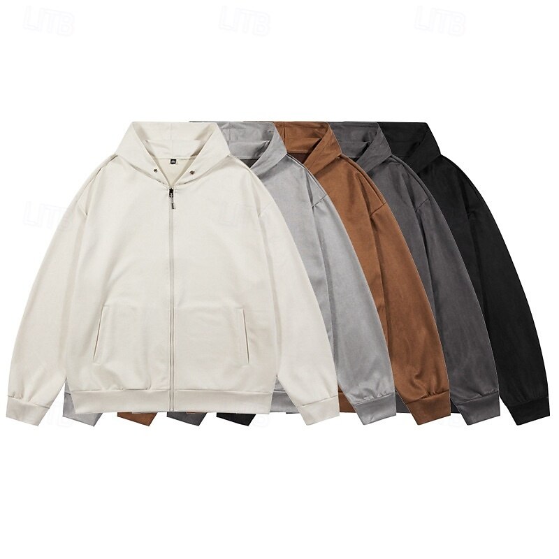 Men's Hoodie Full Zip Hoodie Apricot Black Light Grey Dark Gray Coffee Hooded Plain Zip Up Pocket Sports & Outdoor Casual Daily Streetwear Cool Sportswear Spring &  Fall Clothing Apparel Hoodies