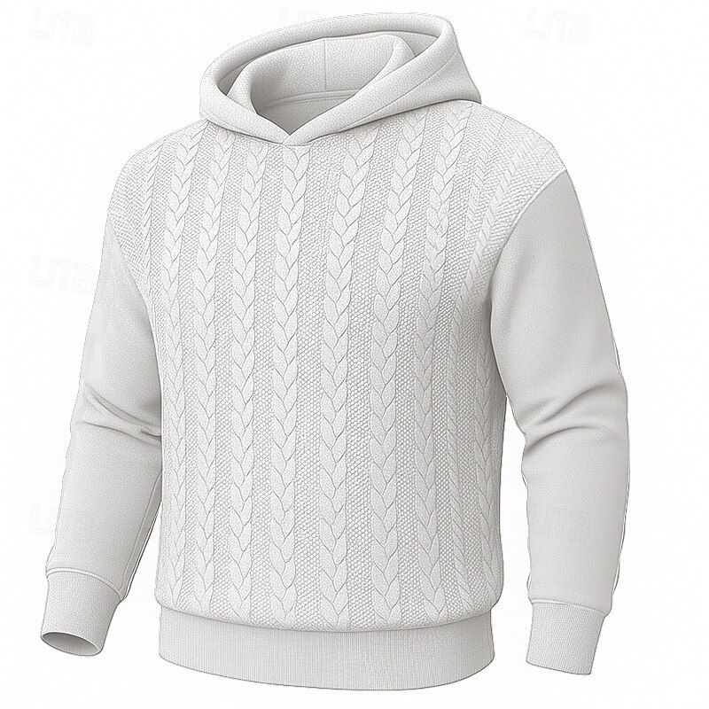 Men's Jacquard Hoodie Pullover Hoodie Sweatshirt Black White Navy Blue Light Grey Dark Gray Hooded Plain Textured Sports & Outdoor Casual Daily Streetwear Cool Sportswear Spring &  Fall Clothing4