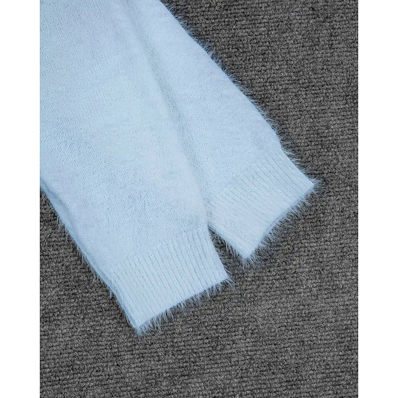 Women's Sweater Cardigan Elegant Fashion Streetwear Pure Color V Neck Pocket Knitted Long Sleeve Regular Tops Knit Outdoor Daily Weekend Light Blue Fall Winter4