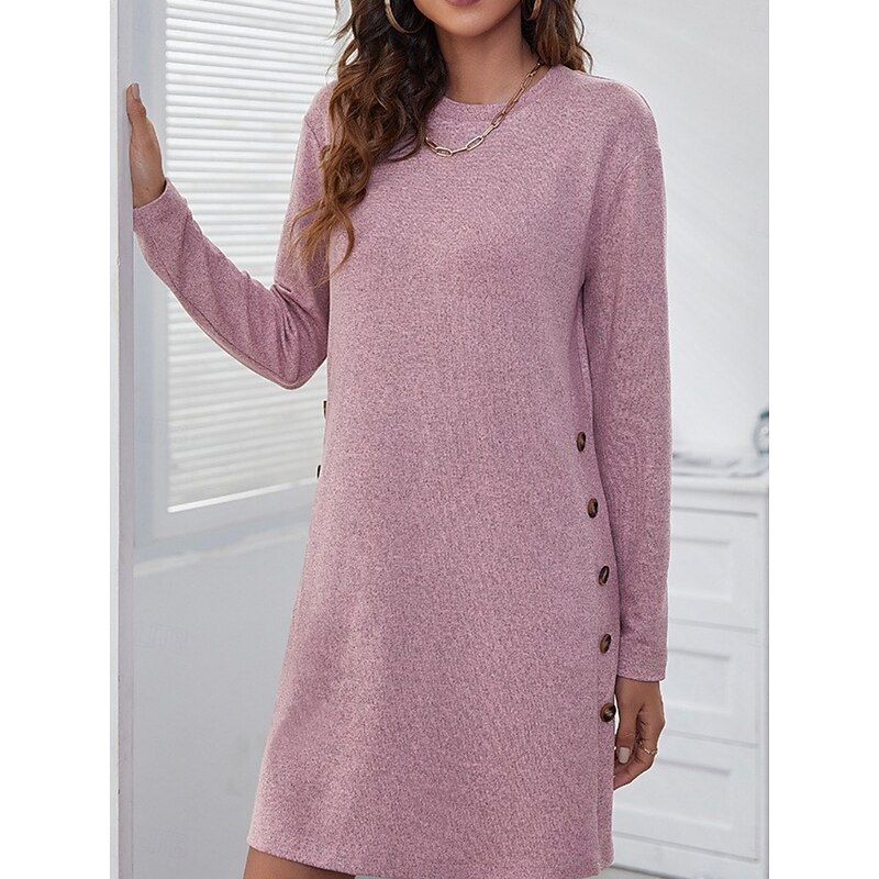 Women's Mini Dress T Shirt Dress Tee Dress Casual Outdoor Daily Holiday Regular Fit Plain Long Sleeve Crew Neck Black Pink Gray Spring Fall2