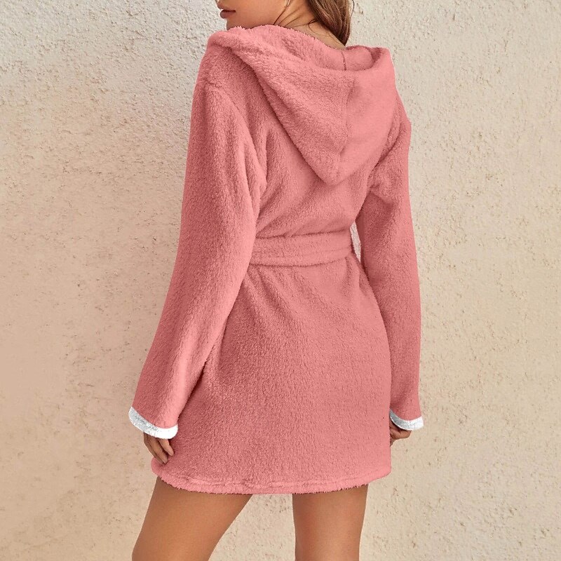 Women's Pajamas Robe Basic Casual Patchwork Pocket Vacation Home Bed Long Sleeve Lapel Black Pink Purple Gray Light Blue Fall Winter Regular Fit4