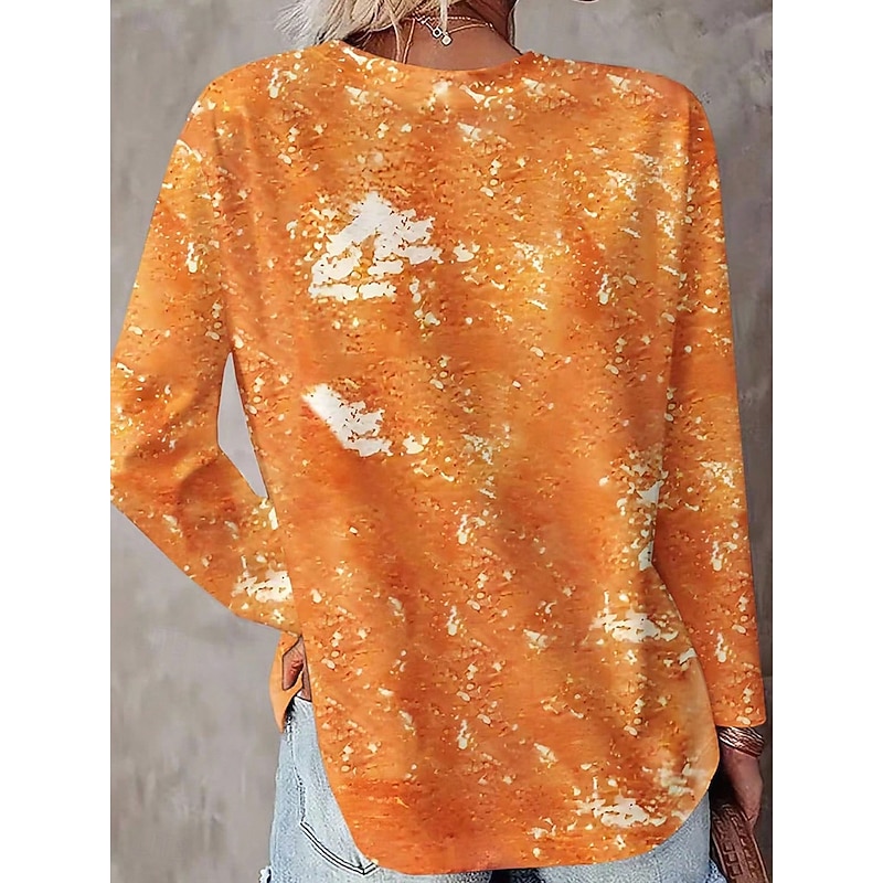 Halloween Women's T shirt Pumpkin Graphic Vintage Fashion Casual Long Sleeve Crew Neck Regular Tops Daily Weekend Print Black Yellow Purple Orange Fall Winter2