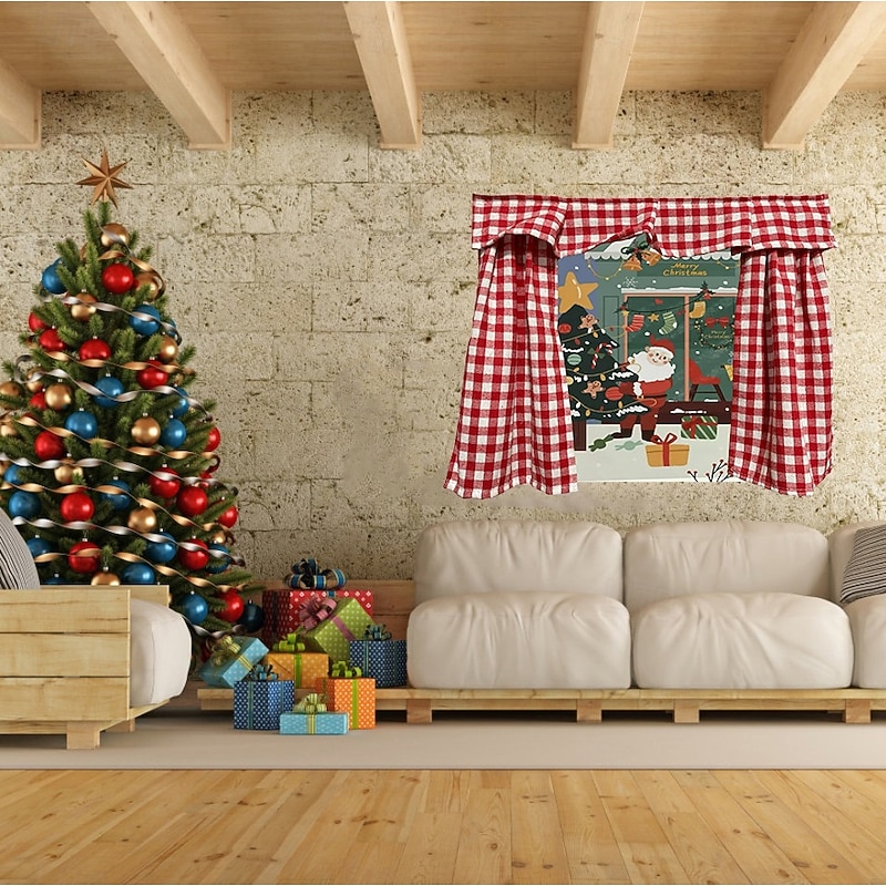 Christmas 3D Wall Hanging Tapestry, Colorful Holiday Curtain Backdrop, Decorative Wall Cloth and Cabinet Cover for Bedroom