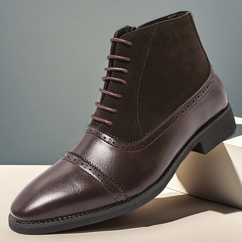 Men's Black Faux Leather High-Top Boots with Stylish Design and Elastic Sides, Perfect for Formal Occasions, Work and Smart Casual Wear