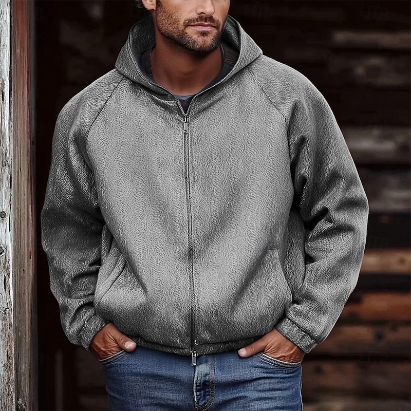 Men's Hoodie Full Zip Hoodie Khaki Dark Gray Hooded Plain Pocket Sports & Outdoor Daily Holiday Polyester Streetwear Basic Casual Spring Fall Clothing Apparel Hoodies Sweatshirts