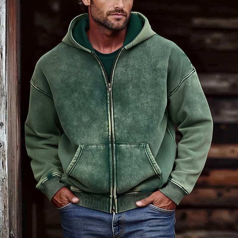 Men's Hoodie Full Zip Hoodie Zip Up Hoodie Distressed Hoodie Black Pink Red Royal Blue Dark Green Hooded Plain Zipper Pocket Casual Daily Streetwear Streetwear Casual Fall & Winter Clothing Apparel