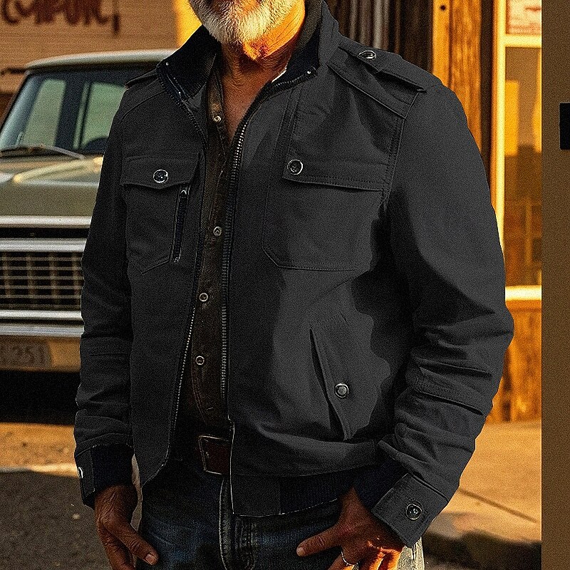 Men's Utility Jacket Cargo Jacket Vacation Daily Wearproof Pocket Fall Winter Plain Fashion Classic Stand Collar Regular Black Red Khaki Army Green Dark Blue Jacket2