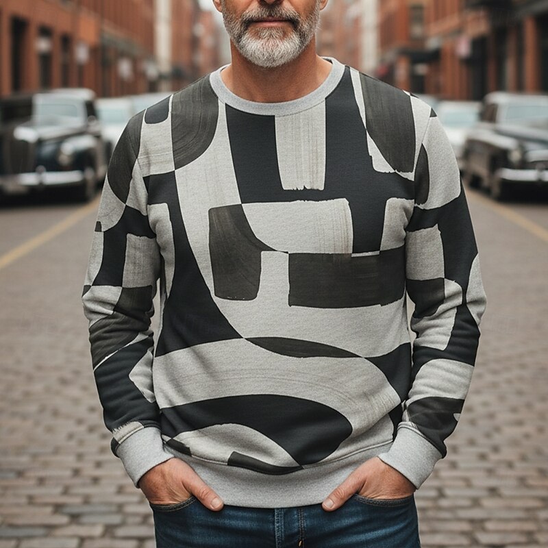 Men's Plaid / Striped / Chevron / Round Sweatshirt Sweatshirts Long Sleeve Sweatshirt Crewneck Vintage Retro Print Holiday Going out Festival Print Fall Winter2