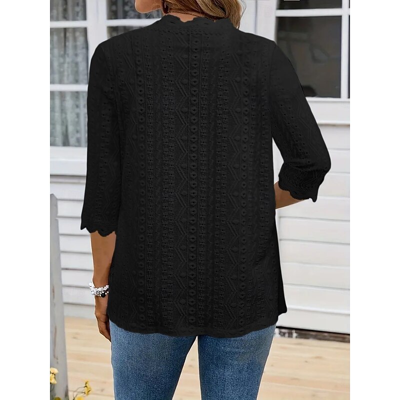 Women's Casual Jacket Comfortable Breathable Lace Casual Plain Vacation Street Daily Wear Going out Open Front Regular Collarless Regular Fit 3/4 Length Sleeve Outerwear Black White Pink Summer Spring3