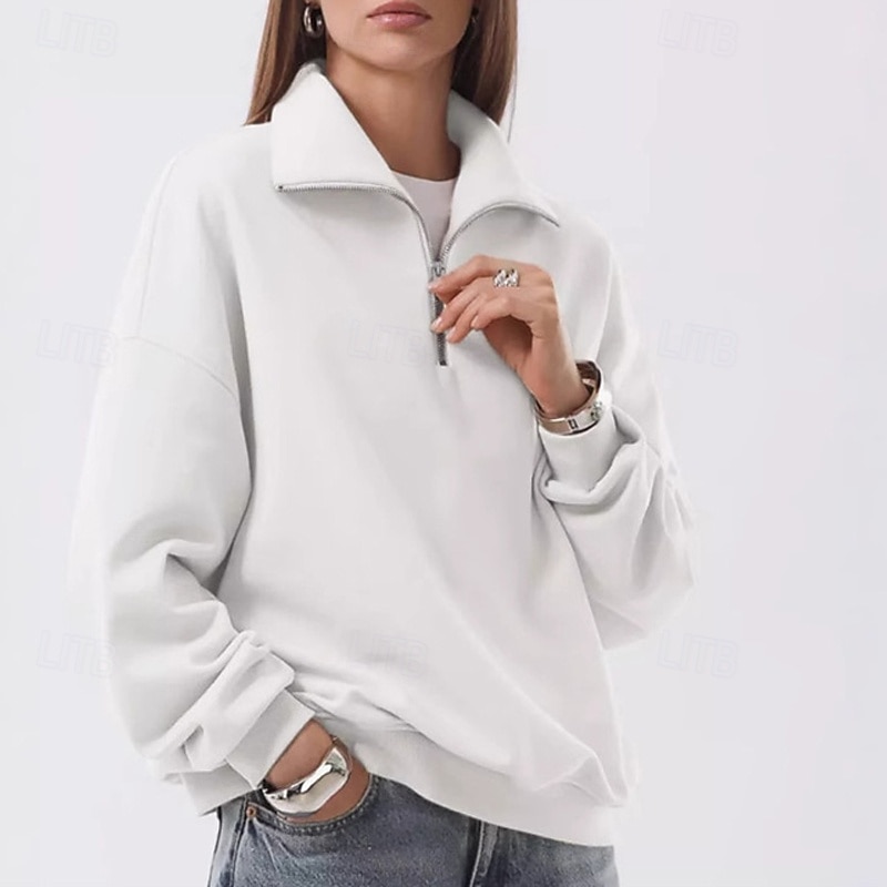 Women's Pullover Sweatshirts Zip Up Sweatshirts Plain Sports Fashion Casual Long Sleeve High Neck Regular Tops Street Dailywear Casual Half Zipper Quarter Zipper Zipper White Fall Winter