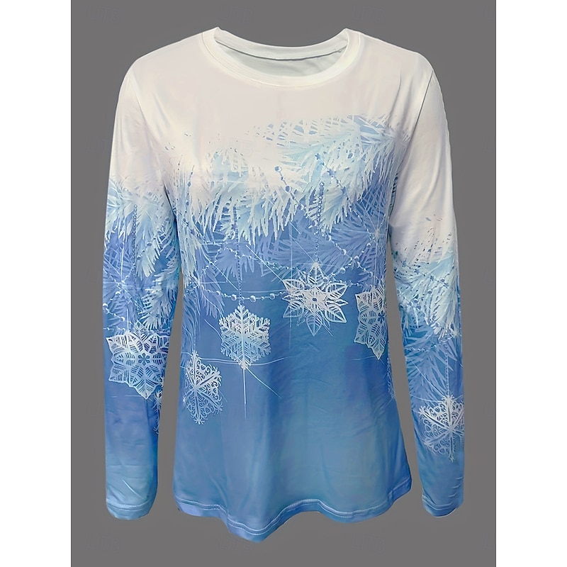 Women's T Shirt Ombre Graphic Snowflake Vintage Fashion Stylish Long Sleeve Crew Neck Regular Tops Daily Weekend Print Yellow Red Blue Purple Green Spring Fall Winter2