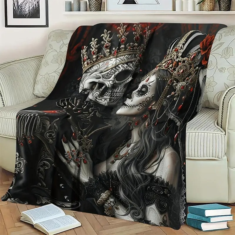 Day of the Dead Fleece Throw Blanket for Couch Skeleton 3D Mexico Dark Punk Gothic Style Party Sofa Bed Decorative Warm Blanket Home Decor4