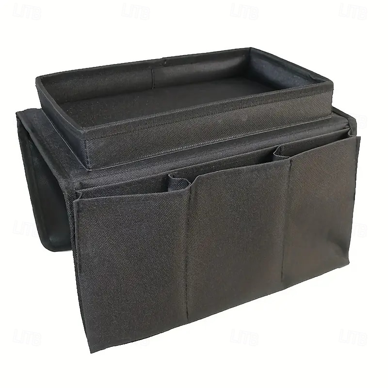 Sofa Armrest Storage Box with Built-in Tray - Multifunctional Storage Compartment Suitable for Remote Control Magazines Snacks and Beverages - Sturdy Fabric Side Pockets Dedicated for Living Room