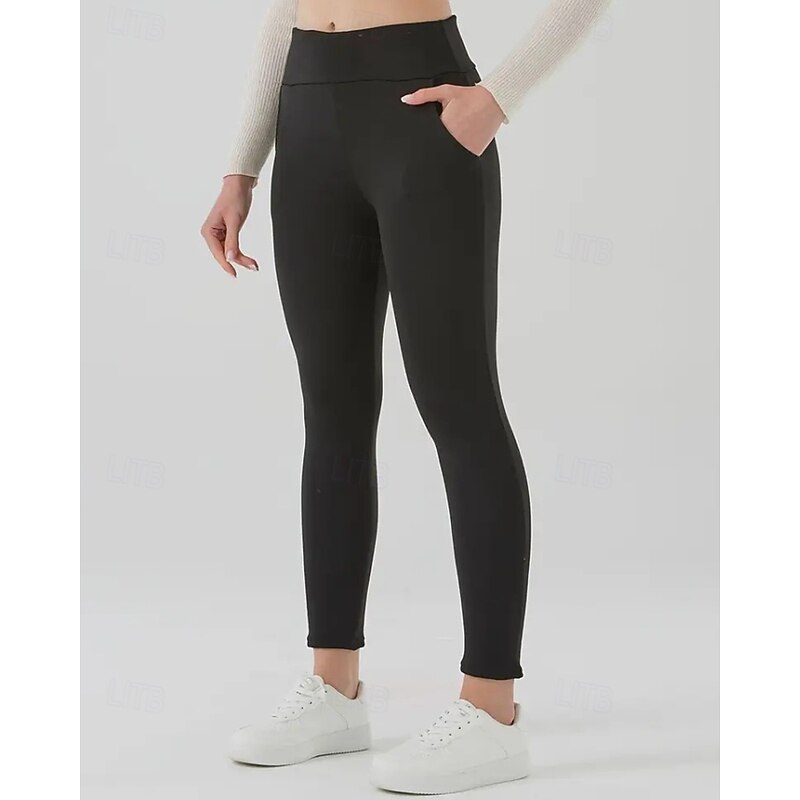 Women's Chinos Leggings Cozy Fleece Lined Vacation Vintage Streetwear Full Length Medium Waist Plain Pocket Elastic Waist Warm Comfortable Micro-elastic Stretchy Outdoor Vacation Daily claret2