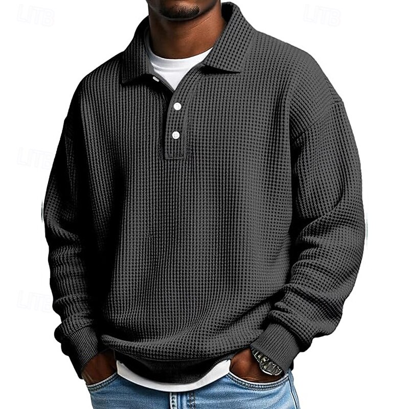 Men's Sweatshirt Waffle Sweatshirt Pullover Hoodie Sweatshirt Button Up Hoodie Apricot White Light Green Army Green Red Lapel Plain Textured Sports & Outdoor Casual Daily Streetwear Cool Sportswear4