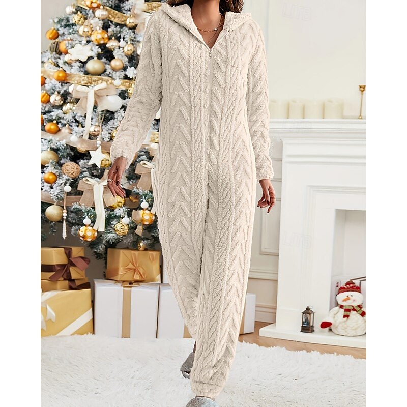 Women's Normal Jumpsuit Active Solid Color Long Sleeve Hooded Zipper Christmas Vacation Regular Fit Purple Khaki Apricot Fall