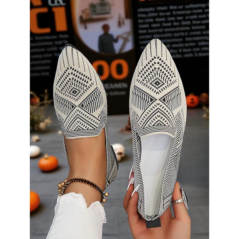 Women's Halloween Knit Pumpkin Print Pointed Flats – Soft Breathable Casual Shoes for Trick or Treat Events and Holiday4