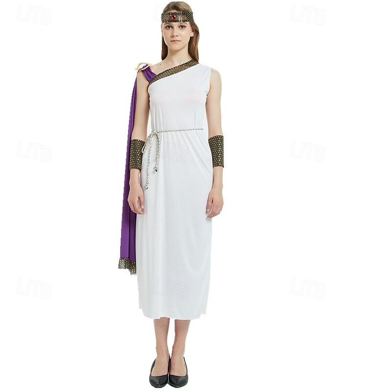 Ancient Greek Roman Dress Fancy Costume Chiton Goddess Fancy Dress Women's Fantasy Halloween Carnival Performance Adults Dress Belt Headband4