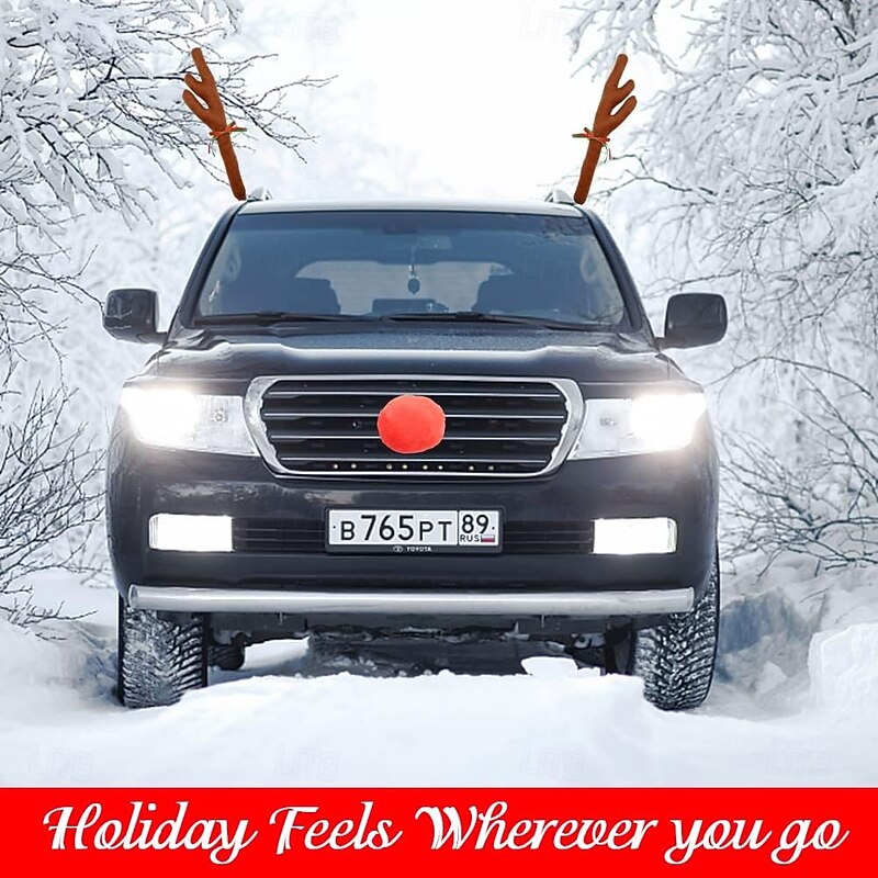 Christmas Car Reindeer Antlers & Nose Xmas Decorations Best for Window Roof-Top & Grille Rudolph Reindeer Kit - Auto Holiday Accessories Decoration Kit Also for SUV Van Truck3