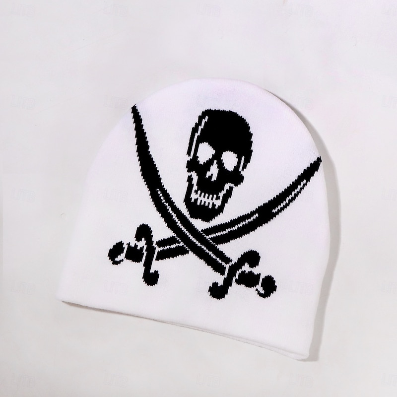 Men's Unisex Beanie Hat Winter Hats Beanies Skull Cap Knit Hat Black Wine Acrylic Fibers Jacquard Knitted Cozy Halloween Daily Wear Festival Skulls Warm4