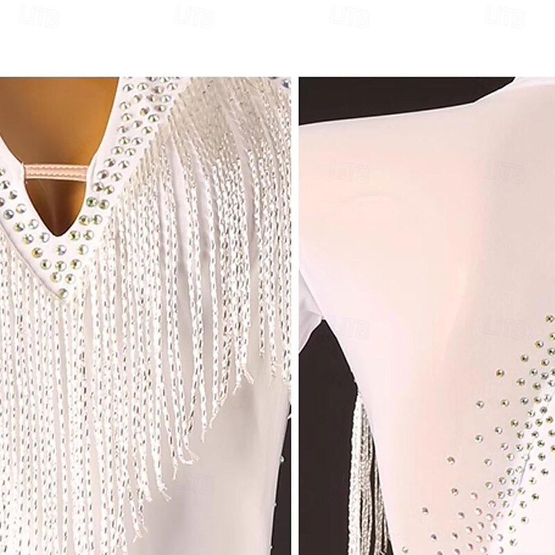 Women's Latin Competition Dance Dress Ballroom Outfits Tassel Long Sleeve Salsa Ballroom Costume Shiny Dress for Rumba4