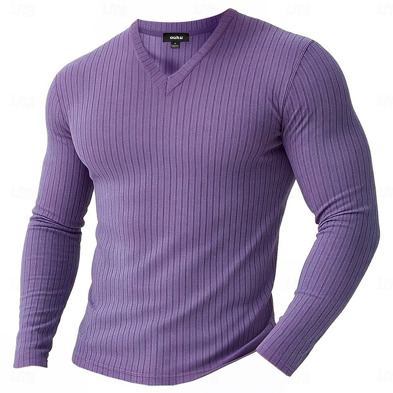 Men's T Shirt Muscle Shirt Ribbed Knit tee Tee Top Long Sleeve V Neck Spring Fall Winter Plain Pit Strip Fashion Designer Basic Knitting Vacation Street Casual Light Blue Black White Top Tee for Men2