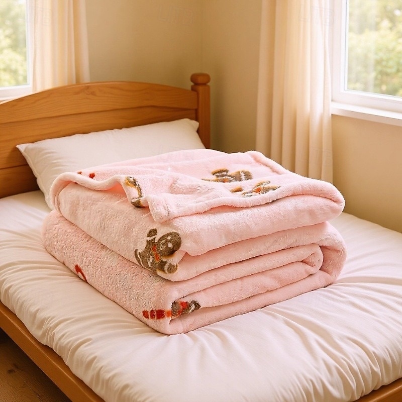 Printed Winter Throw Blanket, Warm Flannel Sofa Blanket, Christmas Air Conditioning Blanket for Office Nap or Home Decor4