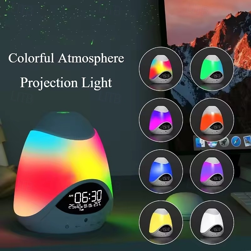 Stars Laser Projection Light Bluetooth Speaker Colorful Atmosphere Light Digital Display Time Alarm Clock Music Night Light
