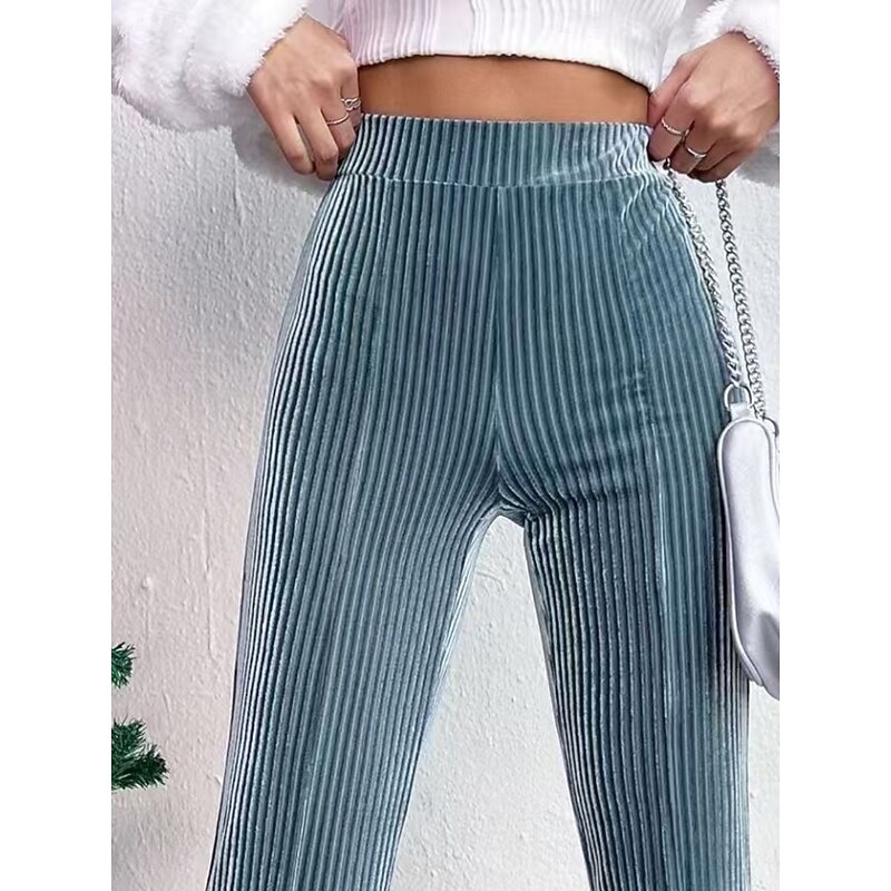 Women's Flared Pants Chinos Vacation Fashion Streetwear Full Length High Waist Plain Elastic Waistband Comfy Soft Comfortable Micro-elastic Outdoor Street Blue Summer Spring Winter Regular Fit2