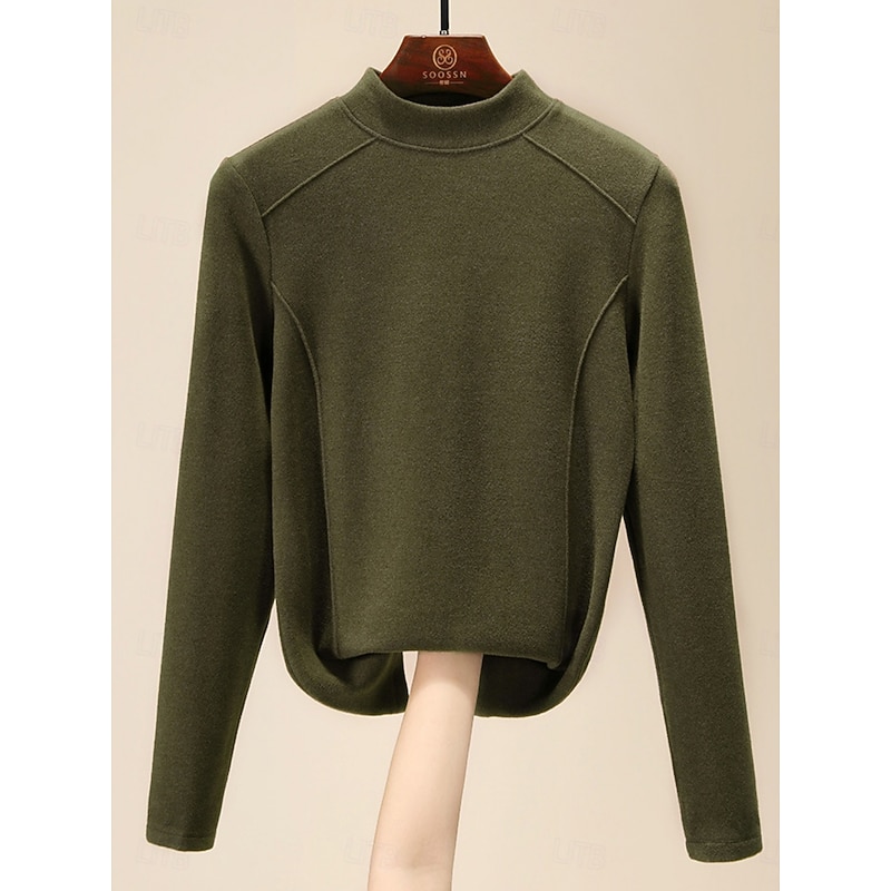 Women's Blouse Solid Color Stylish Casual Long Sleeve Mock Neck Regular Tops Daily Black Yellow Brown Green Dark Gray Summer Spring Fall3