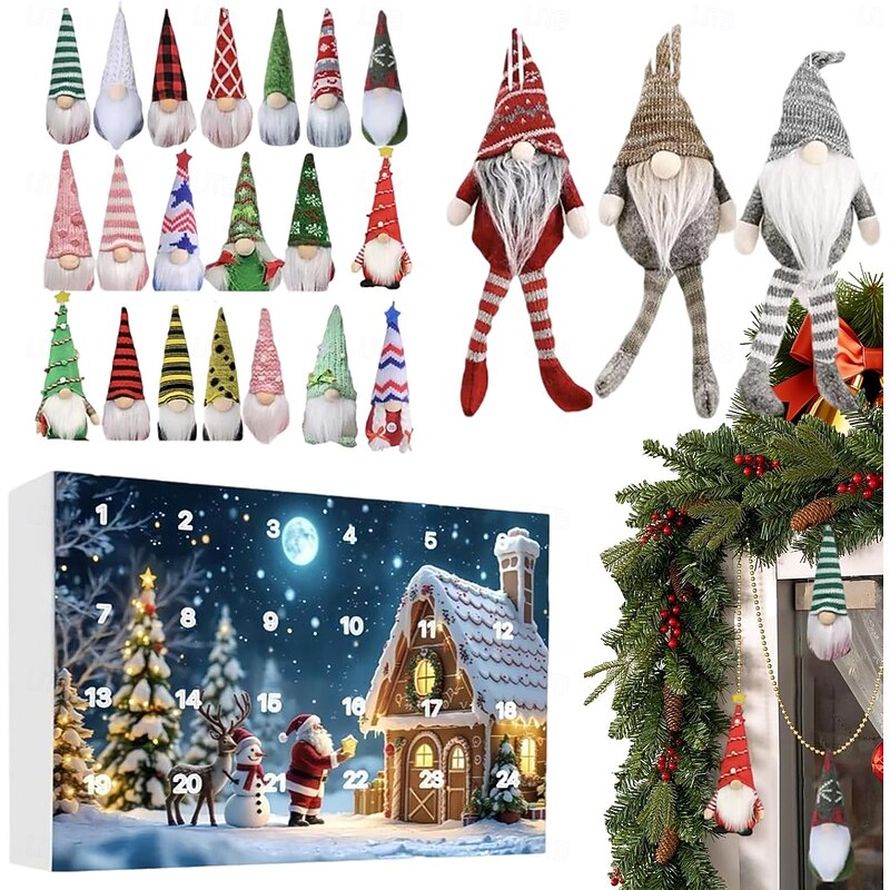 Christmas Advent Calendar with Gnome Doll Decorations Christmas Countdown Advent Calendar with 3/12/24 Mini Gnome Dolls Christmas Countdown Surprise Holiday Decor Calendar Gift2