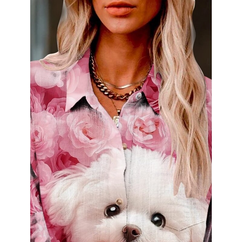 Women's Shirt Dog Active Daily Stylish Long Sleeve Shirt Collar Regular Tops Daily Holiday Buttons Print Pink Summer Spring Fall3
