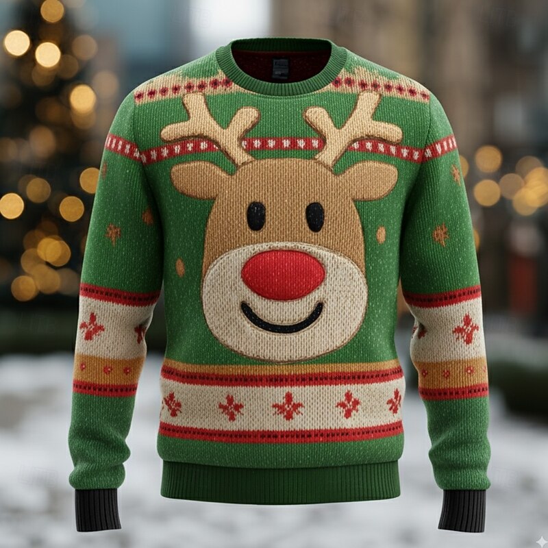 Ugly Christmas Sweater Men's Elk 3D Print Snowflake Pullover Sweater Jumper Knitwear Crewneck Casual Vacation Daily Festival Keep Warm Long Sleeve Spring Fall Winter Black Red Green3