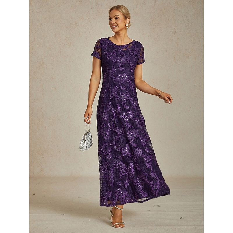 Women's Maxi Dress Sheath Dress Elegant Party Cocktail Regular Fit Solid Color Short Sleeve Crew Neck Eggplant Summer Spring